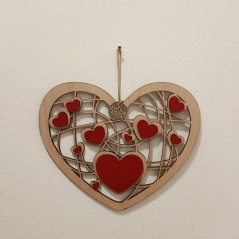 Dřevěné srdce 30 cm se srdíčky červené