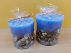 Svíčka válec mušle modrá 10x10 cm