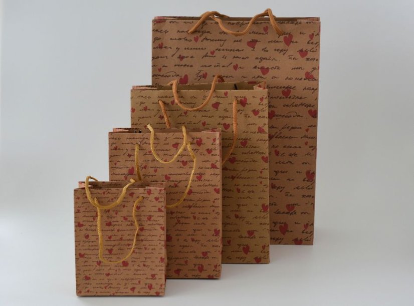 Papírová taška s potiskem Srdíček - Velikost: XS