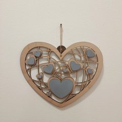 Dřevěné srdce 30 cm se srdíčky šedé