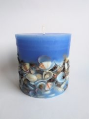 Svíčka válec mušle modrá 10x10 cm