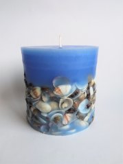 Svíčka válec mušle modrá 10x10 cm