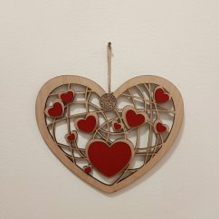 Dřevěné srdce 30 cm se srdíčky červené